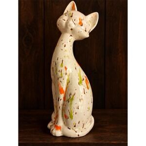 Vintage Silvestri Ceramic Cat Figurine 9" Mid Century Splatter Glaze 1960s SIL